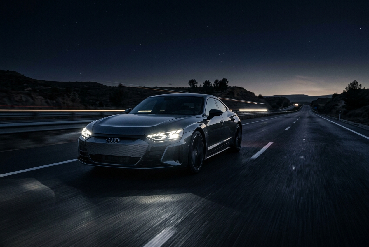 Audi at night with premium OEM features unlocked