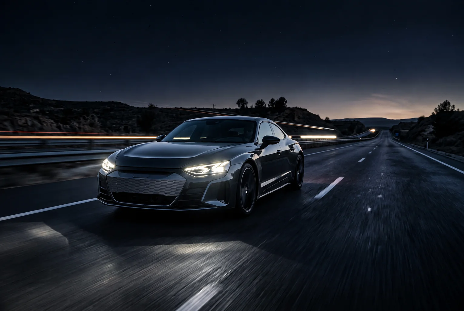 Audi driving at night with Matrix LED headlights active